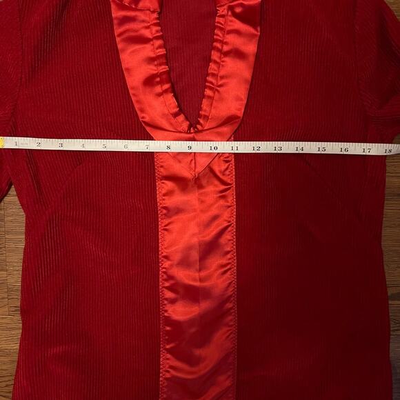 60’s Vintage Lipstick Cherry Red Corduroy Satin Shift Dress with POCKETS - Picture 5 of 8